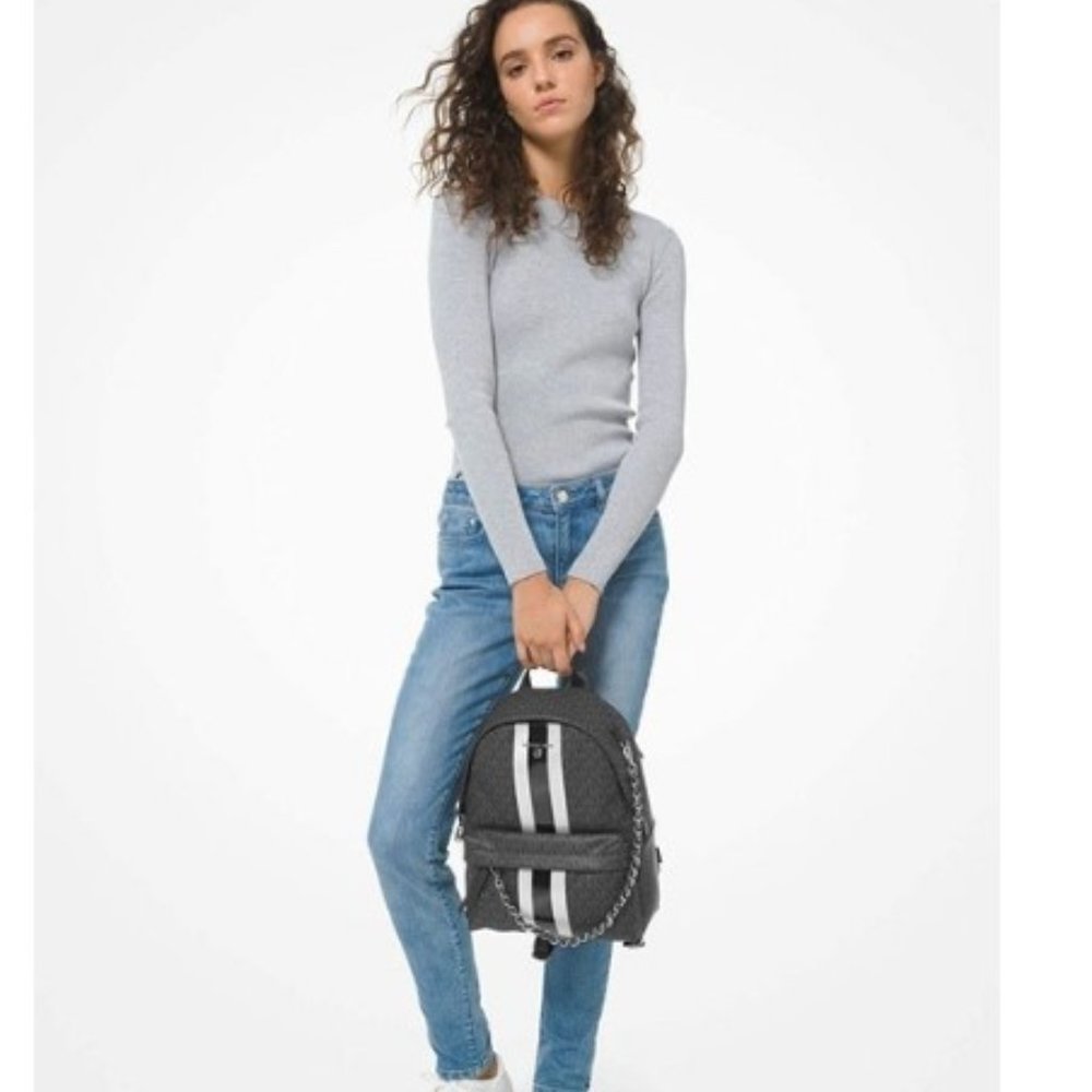 Michael kors Slater Medium Signature Logo Stripe Backpack NWT